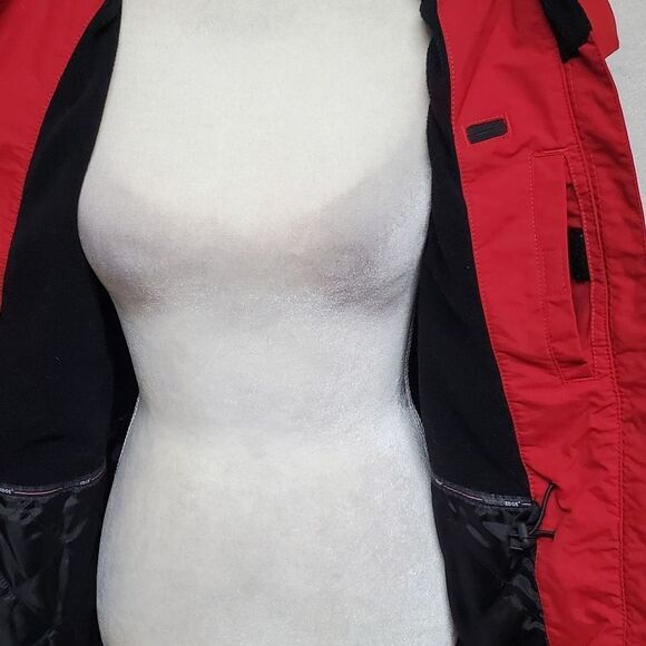 VINTAGE Retro Eddie Bauer Weather Edge Waterproof Red Hooded Fleece Lined Jacket - Picture 15 of 16